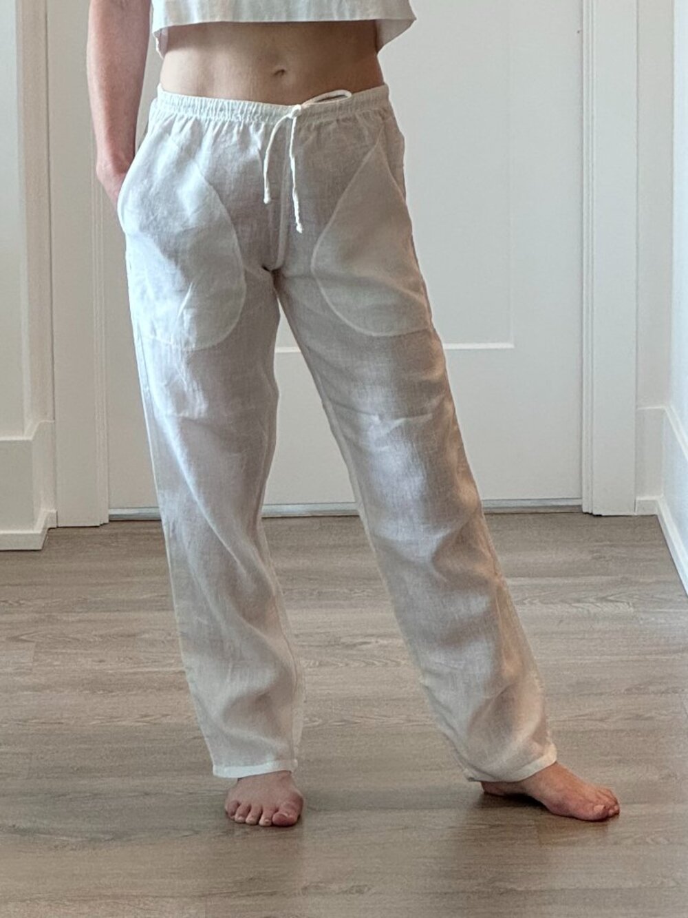 La Bottega di Brunella White Linen Drawstring Pant | Straight Leg | Size XS